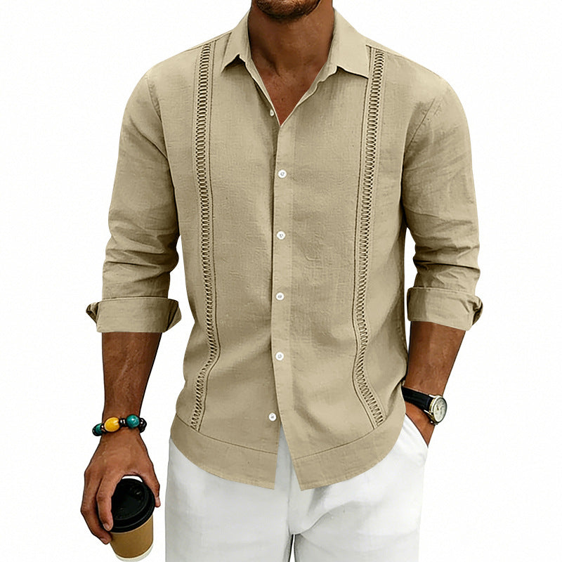 S-3XL Linen Solid Color Breathable Long Sleeve Shirt