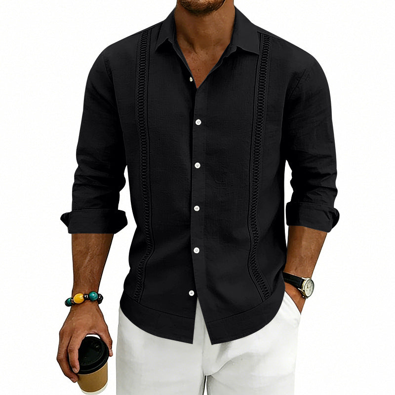 S-3XL Linen Solid Color Breathable Long Sleeve Shirt