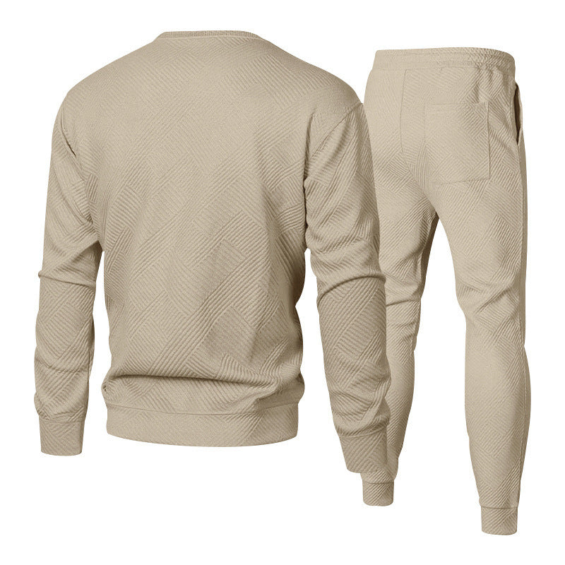 S-3XL Autumn And Winter Men's Crewneck Texture Jacquard Sweater Sports Casual Suit