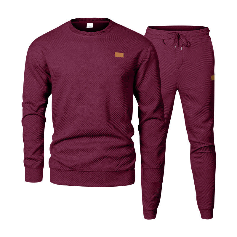 S-3XL Autumn And Winter Men's Crewneck Texture Jacquard Sweater Sports Casual Suit