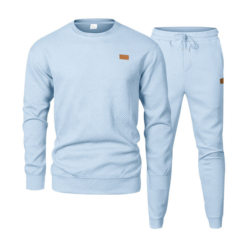 S-3XL Autumn And Winter Men's Crewneck Texture Jacquard Sweater Sports Casual Suit