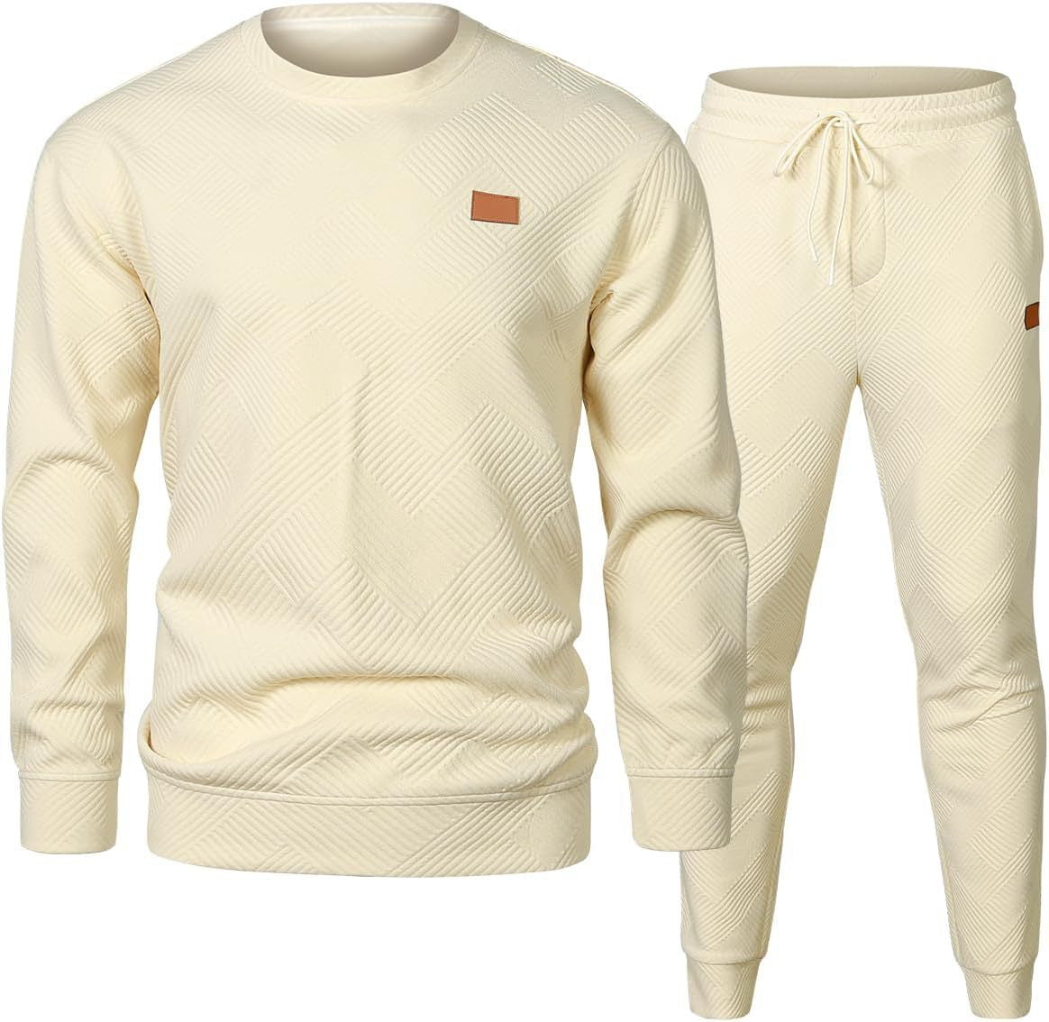 S-3XL Autumn And Winter Men's Crewneck Texture Jacquard Sweater Sports Casual Suit