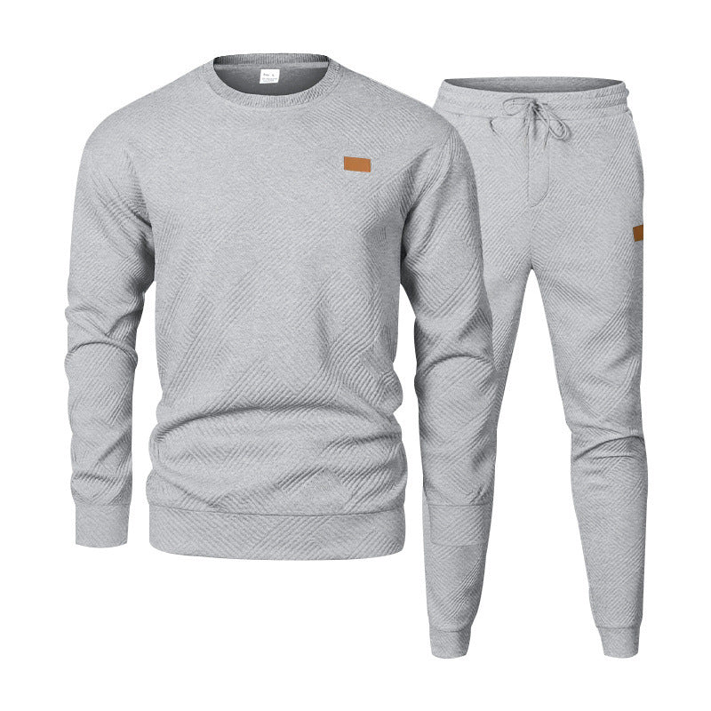S-3XL Autumn And Winter Men's Crewneck Texture Jacquard Sweater Sports Casual Suit