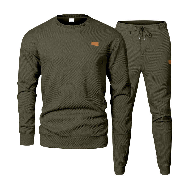 S-3XL Autumn And Winter Men's Crewneck Texture Jacquard Sweater Sports Casual Suit