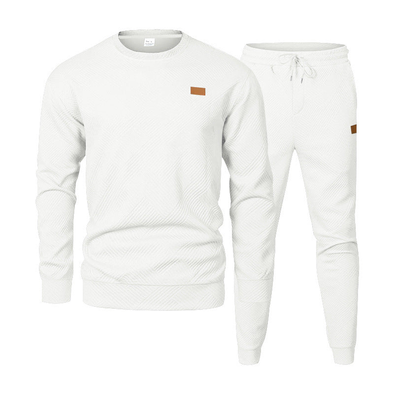 S-3XL Autumn And Winter Men's Crewneck Texture Jacquard Sweater Sports Casual Suit