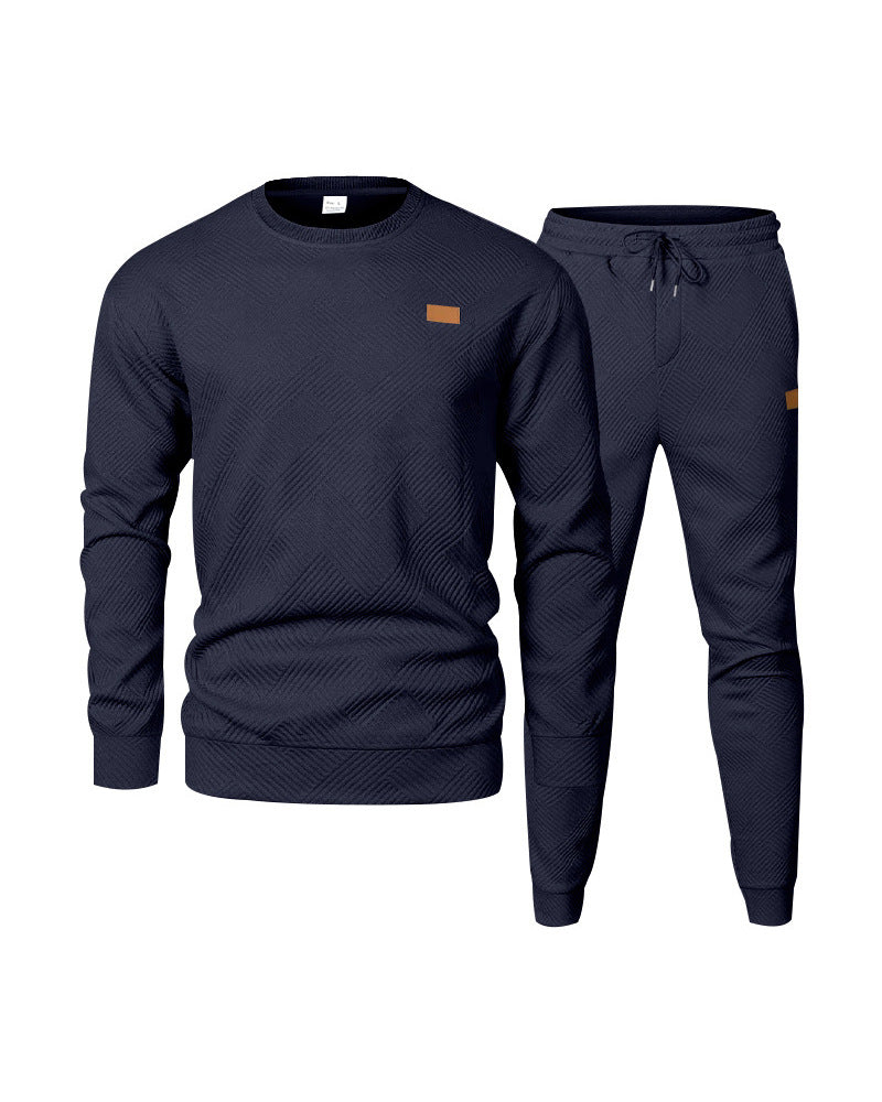 S-3XL Autumn And Winter Men's Crewneck Texture Jacquard Sweater Sports Casual Suit