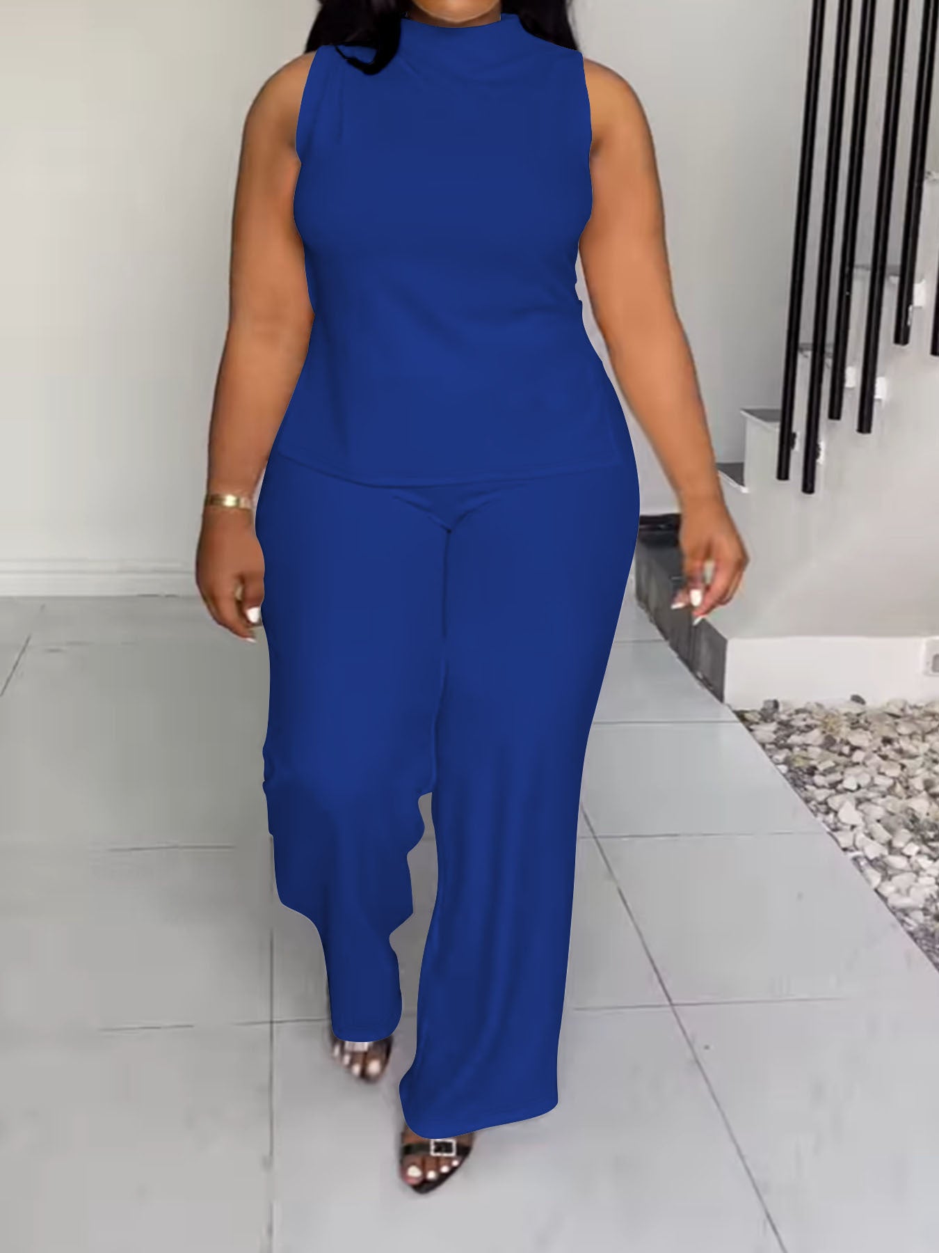 XL-4XL Women's Solid Color Casual Sleeveless Pants Set