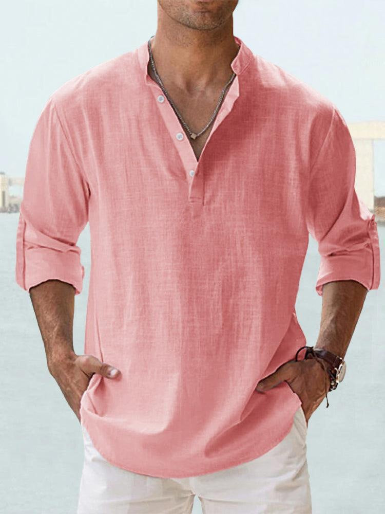 S-6XL Men’s Plain Stand-up Collar Long-sleeved Shirt