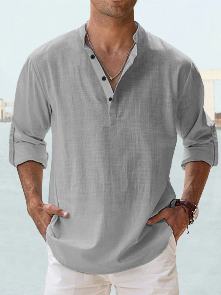 S-6XL Men’s Plain Stand-up Collar Long-sleeved Shirt