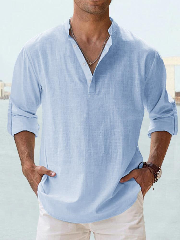 S-6XL Men’s Plain Stand-up Collar Long-sleeved Shirt