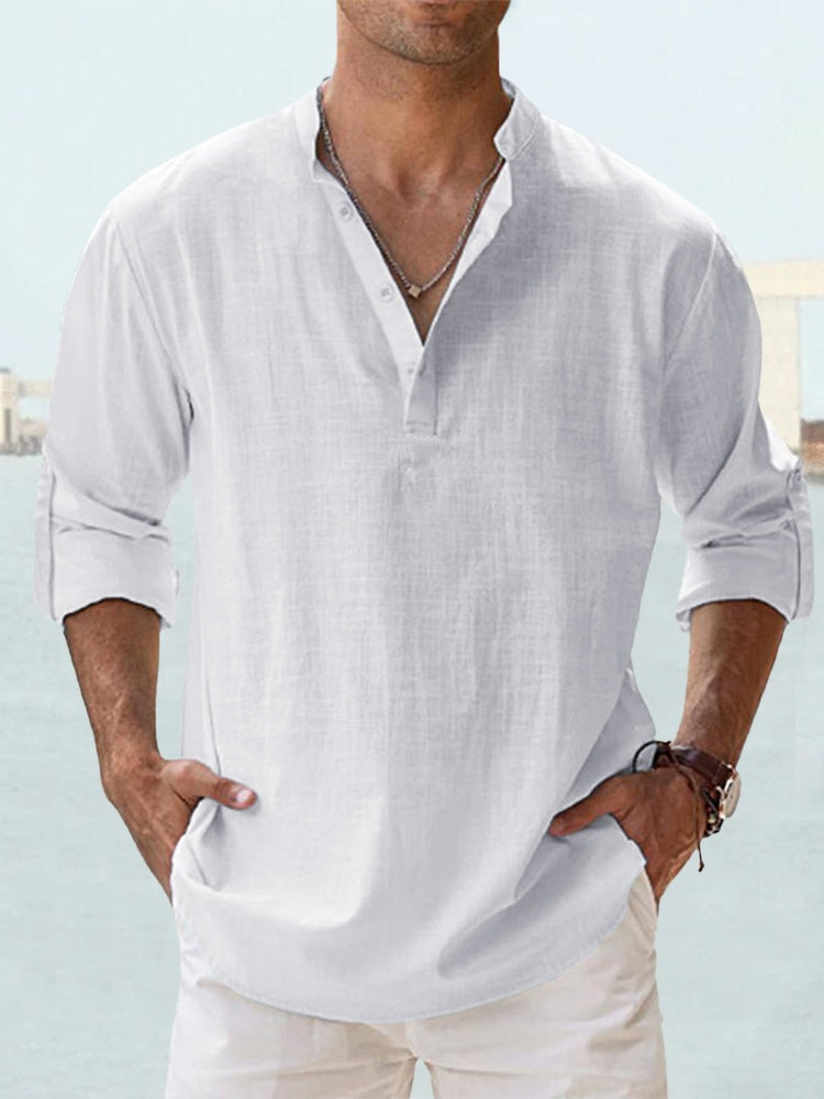 S-6XL Men’s Plain Stand-up Collar Long-sleeved Shirt
