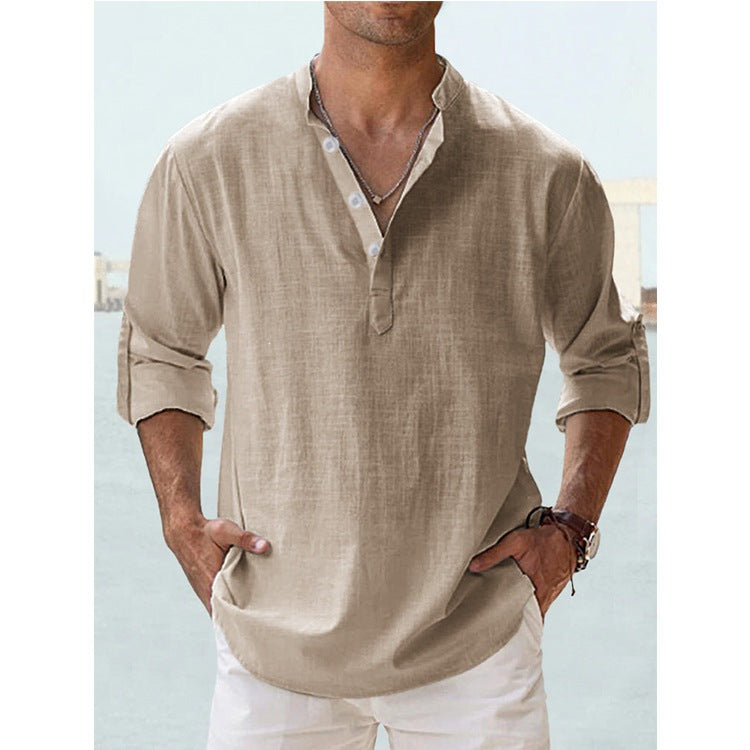 S-6XL Men’s Plain Stand-up Collar Long-sleeved Shirt
