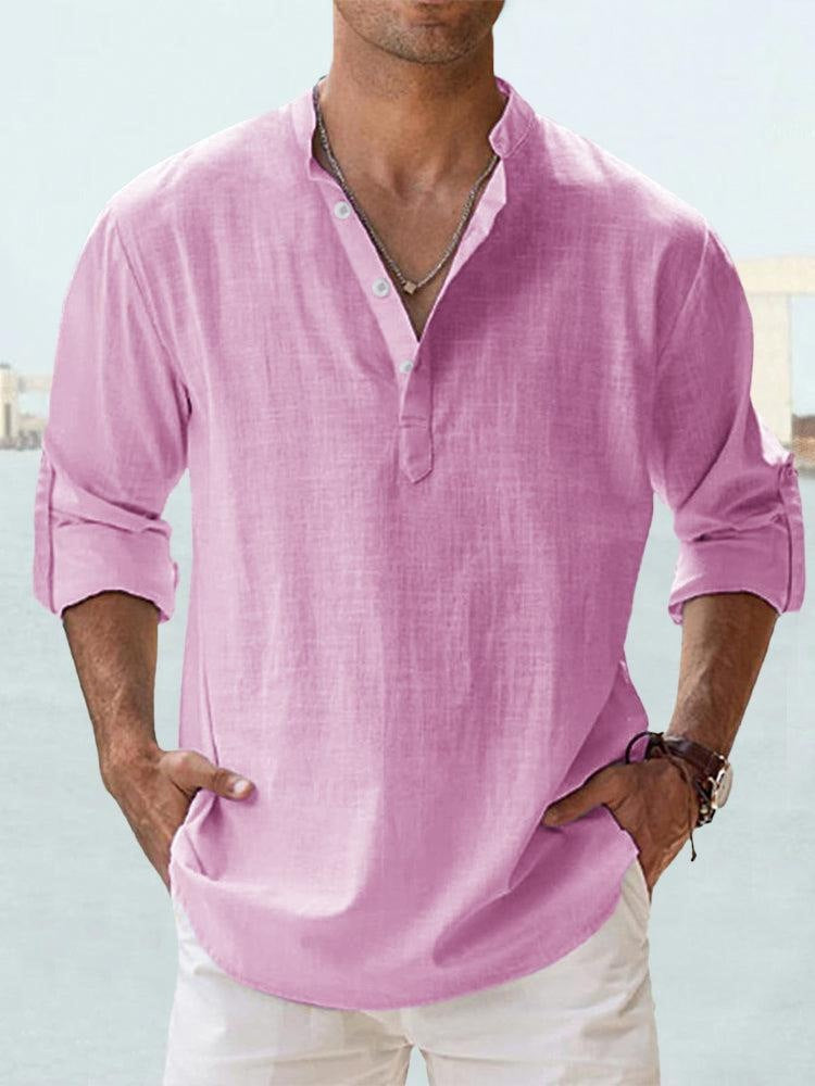S-6XL Men’s Plain Stand-up Collar Long-sleeved Shirt