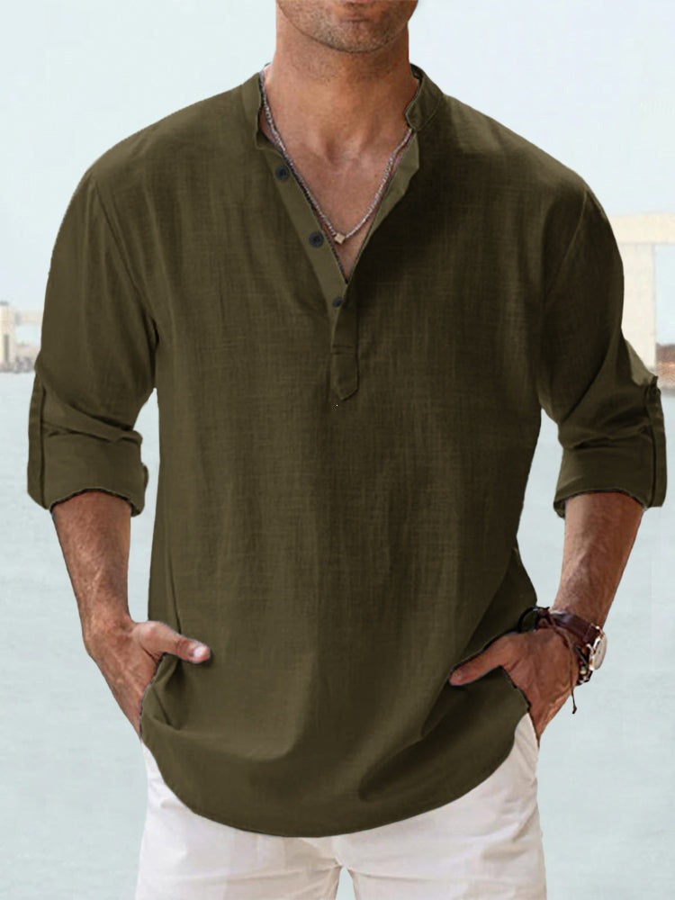 S-6XL Men’s Plain Stand-up Collar Long-sleeved Shirt