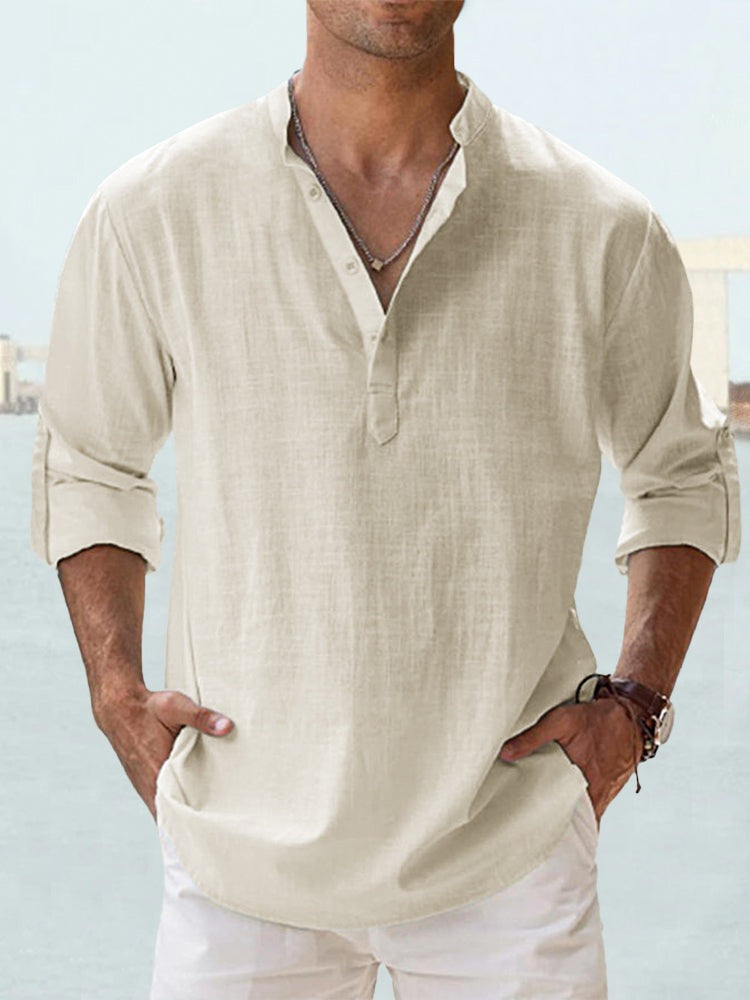 S-6XL Men’s Plain Stand-up Collar Long-sleeved Shirt