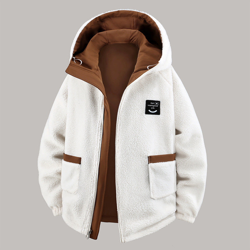 5XL-11XL Large Size Men's Fleece Hooded Jacket Windproof Double-Sided Wearing