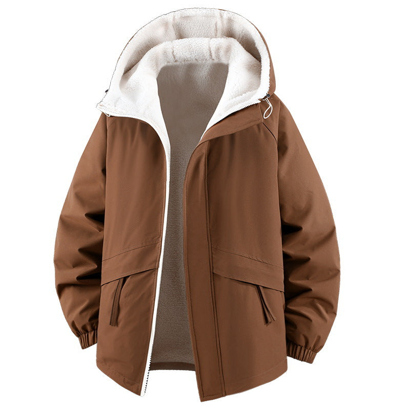5XL-11XL Large Size Men's Fleece Hooded Jacket Windproof Double-Sided Wearing