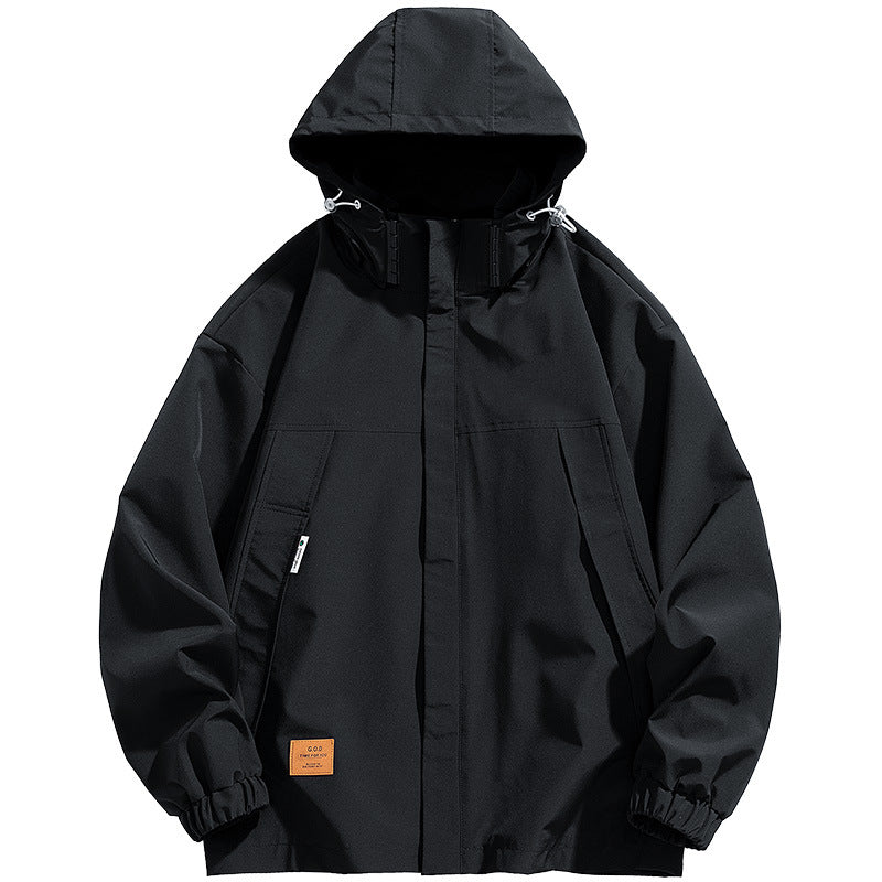 L-9XL Hooded Drawstring Solid Color Windproof Fleece Jacket