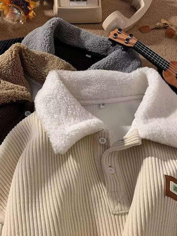 M-3XL Solid Color Lapel Pullover Sweater