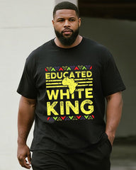 Big & Tall Men's Colorful Geometric White King Alphabet Print Round Neck Short Sleeve T-Shirt Shorts Suit