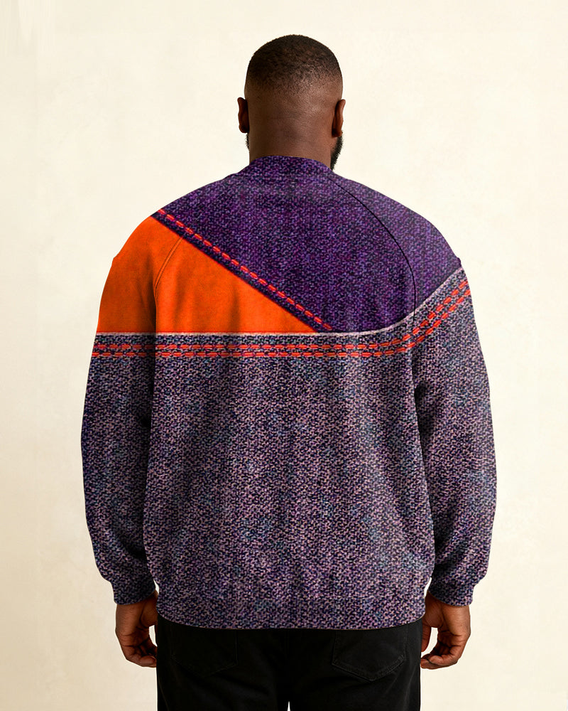 Big & Tall Men's Violet Green Contrast Stitch Print Zip Long Sleeve Jacket