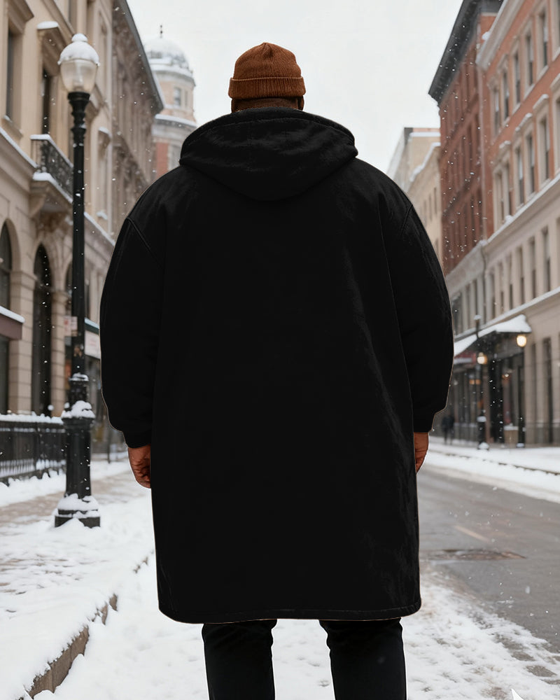 Big & Tall Men's Solid Color Velvet Thickened Long Hooded Coat