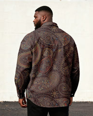 Big & Tall Men's Vintage Paisley Wine Red Print Long Sleeve Shirt