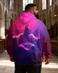 Big & Tall Men's Pink Purple Gradient Crown Jesus Sitting Like Printed Hoodie