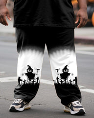 Big & Tall Men's Halloween Cool Scarecrow Gradient Print T-Shirt Trousers Suit