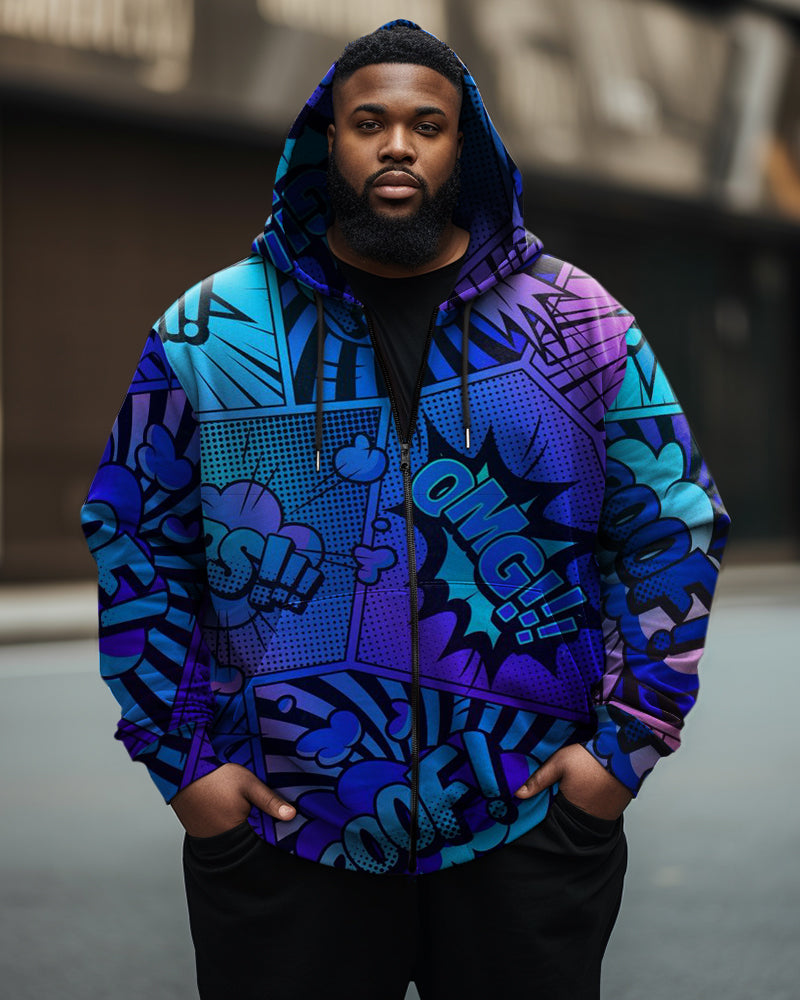 Big Guys Casual Street Anime Graffiti Zip Hoodie