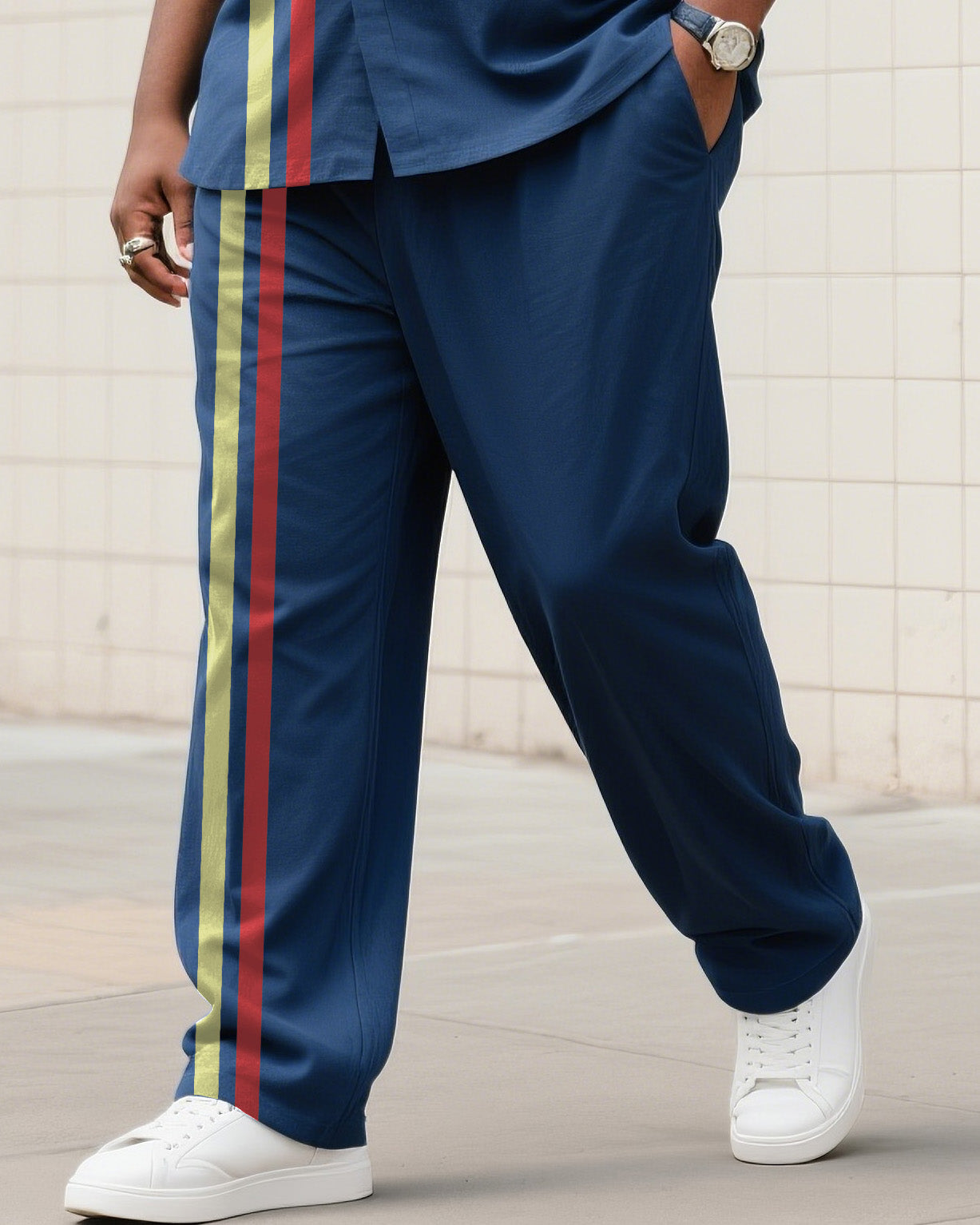 Big Boy Essential 2025Prussian Blue Striped Pocket Printed Short Sleeve Shirt Trousers Suit
