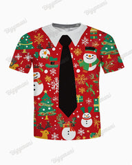 Men's Plus Size Christmas Snowman Elk Cartoon Tie Print T-Shirt Shorts Suit