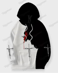 Men's Casual Name Of Jesus Cross Colorblock Print Big & Tall Hoodie Set