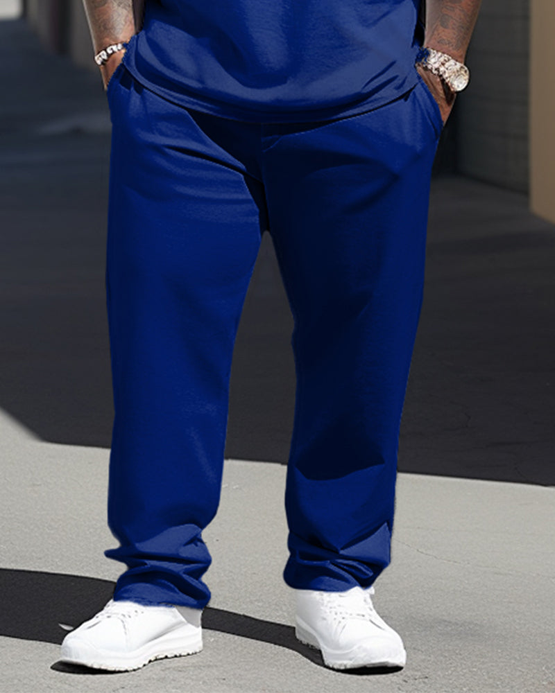 Big Men's Casual Two-Piece Color Matching Short-Sleeved T-shirt Set