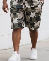 Big Man's Daily Casual Square Creative Camouflage Short Sleeve Shirt Shorts Suit