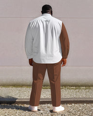 Men's Plus Size Green Brown White Colorblock Vertical Stripe Print Long Sleeve Shirt Trousers Suit