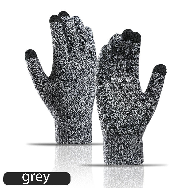 Winter Men's Fleece-lined Thickened Outdoor Riding Knitted Gloves Cold-proof Non-slip Touch Screen Gloves