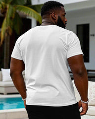 Men's Plus Size White Hawaiian Skull Corsage Print Round Neck Short Sleeve Tee