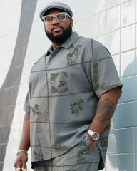 Big Boy Daily Casual Grey Simple Flower Short Sleeve Shirt Trousers Suit
