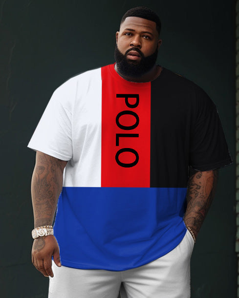 Big Men Street POLO Color Block Short Sleeve Shorts Set