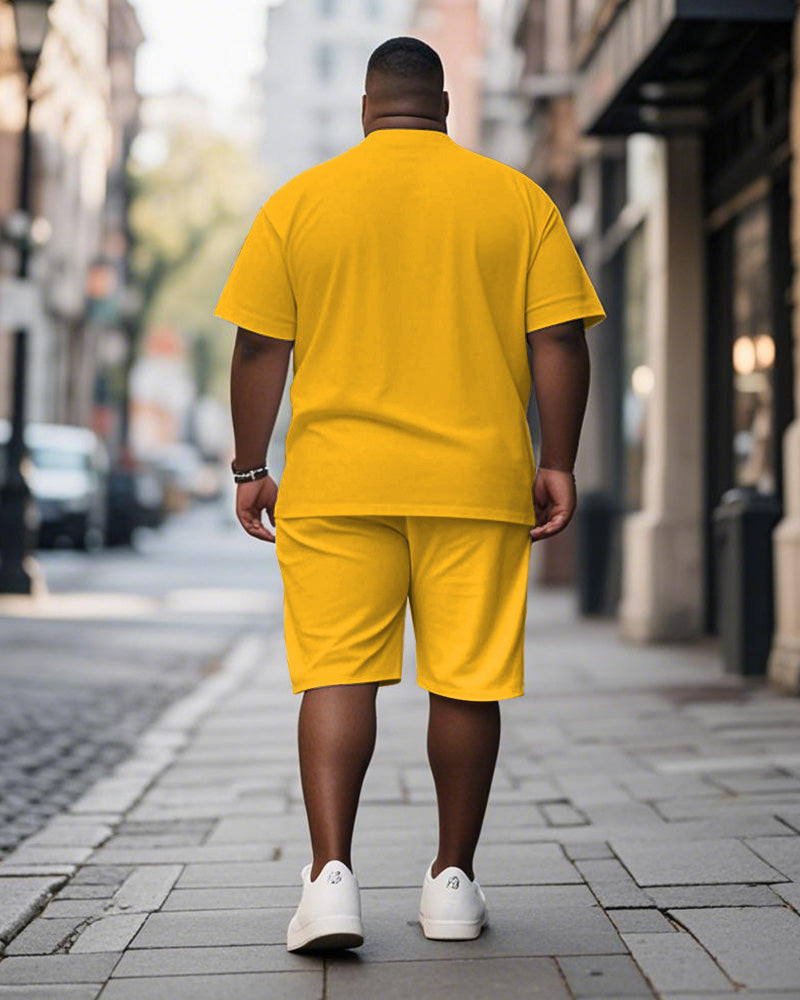 Men's Plus Size Yellow Hiphop Text Print Short Sleeve T-shirt Shorts Suit