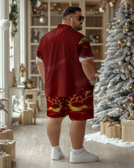 Big & Tall Men's Christmas Elk Short Sleeve Shirt Shorts 2-Piece Set