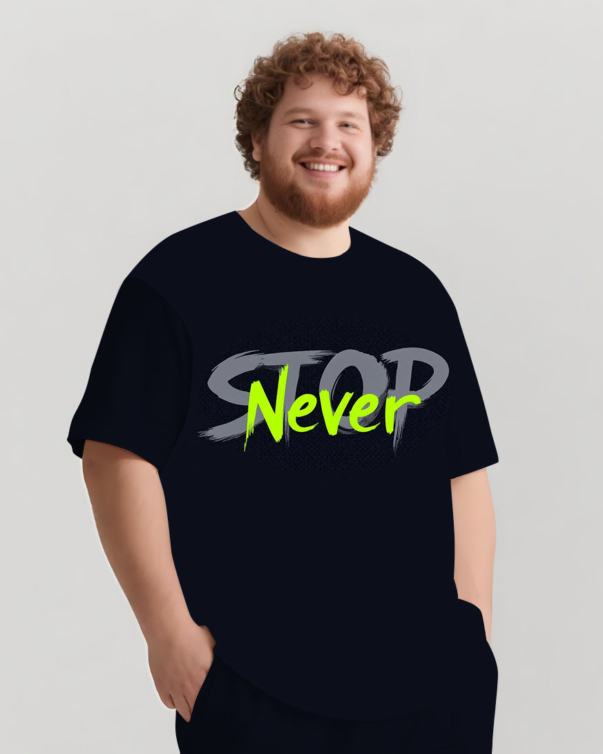 Stop Never Sky Has No Limits Men's Big and Tall Simple Lettering Short Sleeve T-shirt Shorts Set