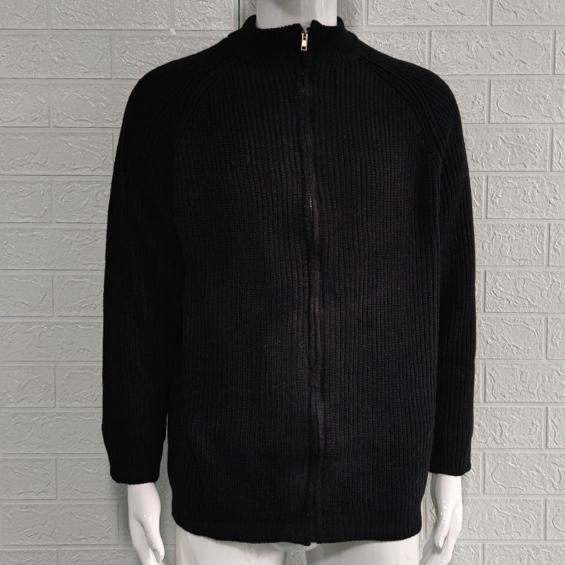 M-2XL Autumn And Winter Solid Color Zipper Turtleneck Knitted Jacket Sweater Cardigan