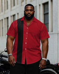 Big & Tall Men's Red & Black Color Blocked Business Short Sleeve Shirt Pants Suit
