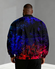 Big & Tall Men's Cyberpunk Circuit Board Printed Zip Long Sleeve Jacket