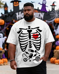 Big & Tall Men's Halloween Black And White Skull Fun Printed Short Sleeve T-Shirt