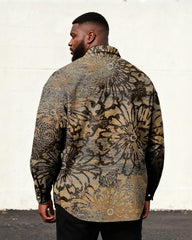 Big & Tall Men's Vintage Brown Floral Print Long Sleeve Shirt