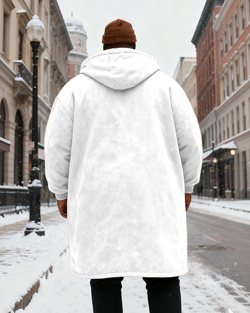Big & Tall Men's Solid Color Velvet Thickened Long Hooded Coat