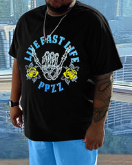 Men's Daily Casual Skull Rose Printed Short Sleeve T-Shirt Set